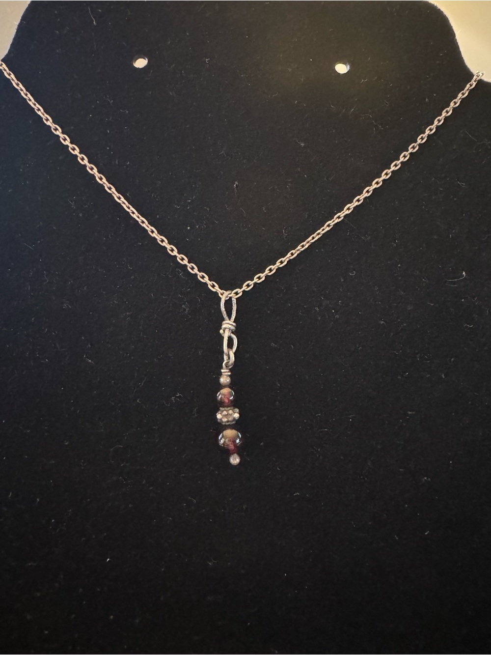 Sterling Silver Garnet Pendant Necklace 16” Artisan Handmade 925 - Picture 5 of 5